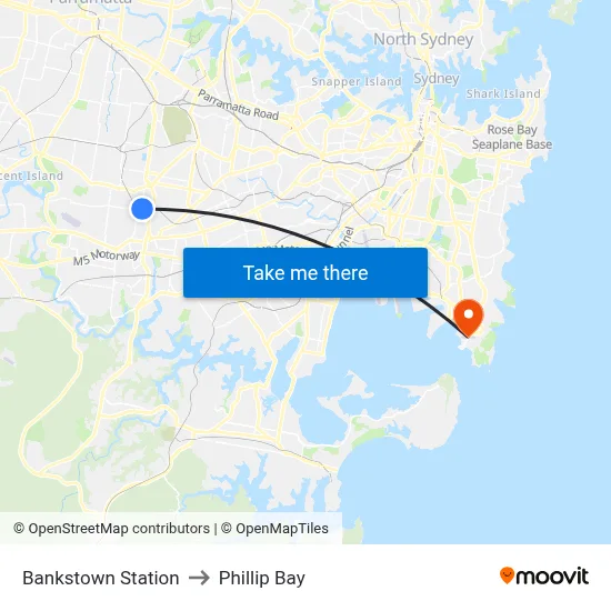 Bankstown Station to Phillip Bay map