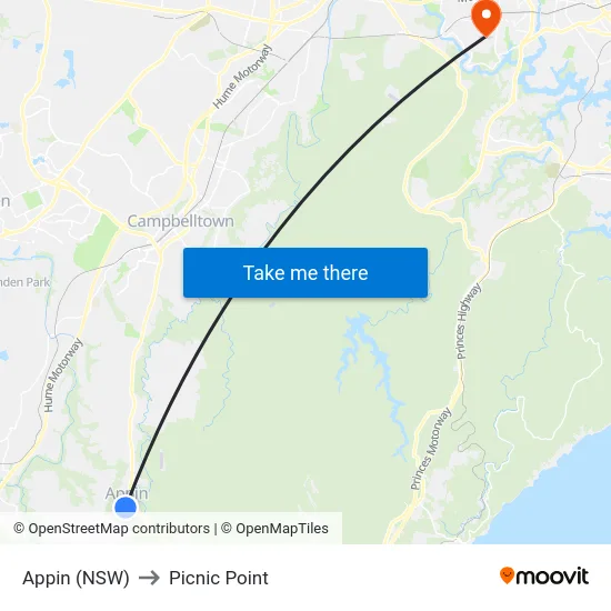 Appin (NSW) to Picnic Point map