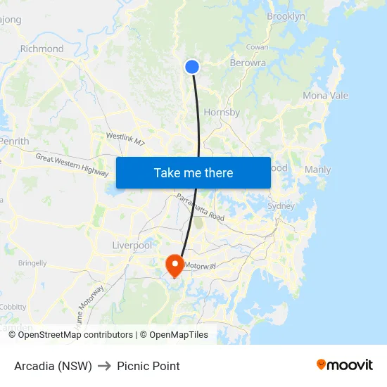 Arcadia (NSW) to Picnic Point map