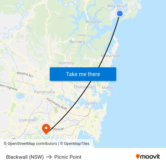 Blackwall (NSW) to Picnic Point map