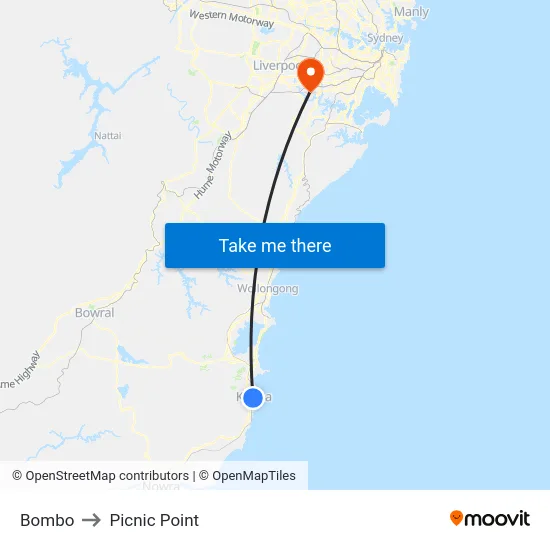 Bombo to Picnic Point map