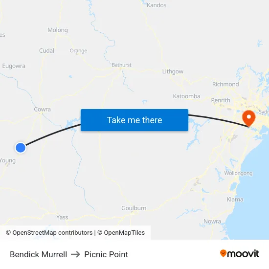 Bendick Murrell to Picnic Point map