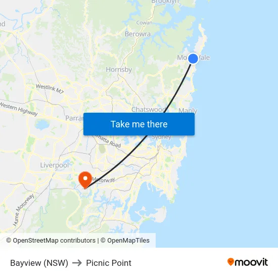 Bayview (NSW) to Picnic Point map