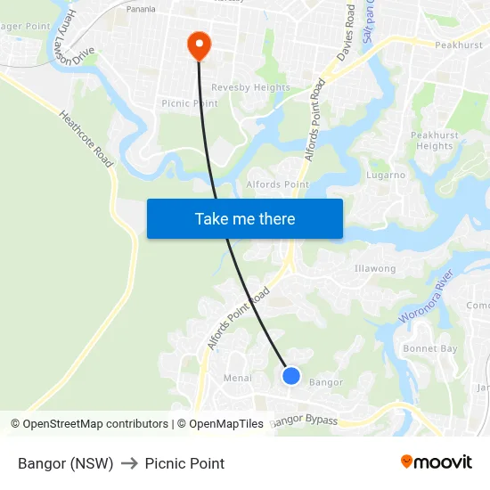 Bangor (NSW) to Picnic Point map