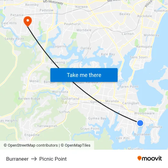 Burraneer to Picnic Point map