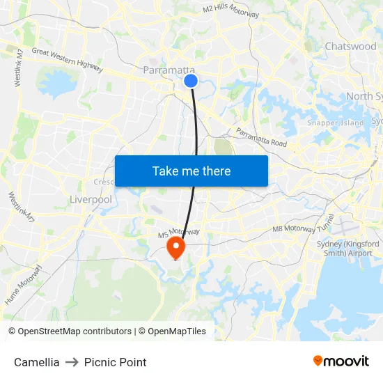 Camellia to Picnic Point map