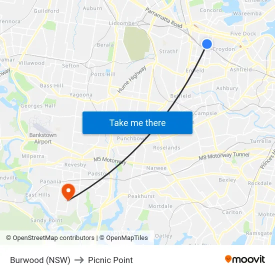Burwood (NSW) to Picnic Point map