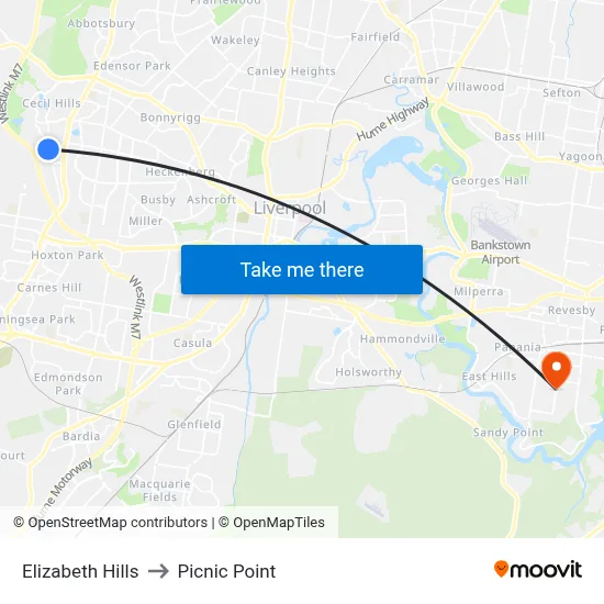 Elizabeth Hills to Picnic Point map