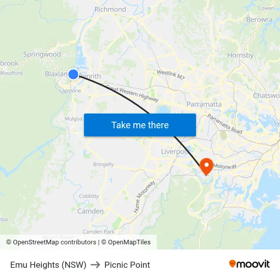 Emu Heights (NSW) to Picnic Point map