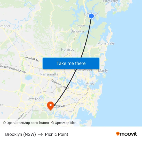 Brooklyn (NSW) to Picnic Point map