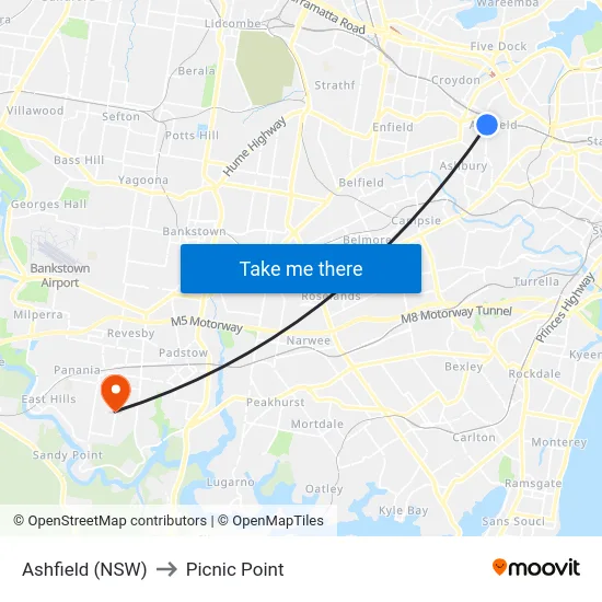 Ashfield (NSW) to Picnic Point map
