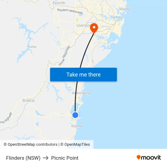 Flinders (NSW) to Picnic Point map