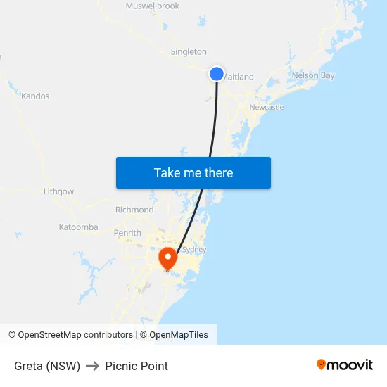 Greta (NSW) to Picnic Point map