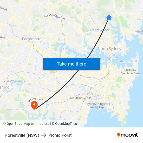 Forestville (NSW) to Picnic Point map