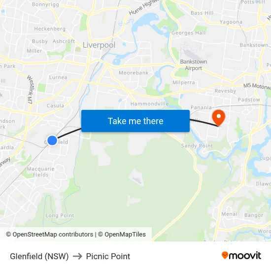 Glenfield (NSW) to Picnic Point map