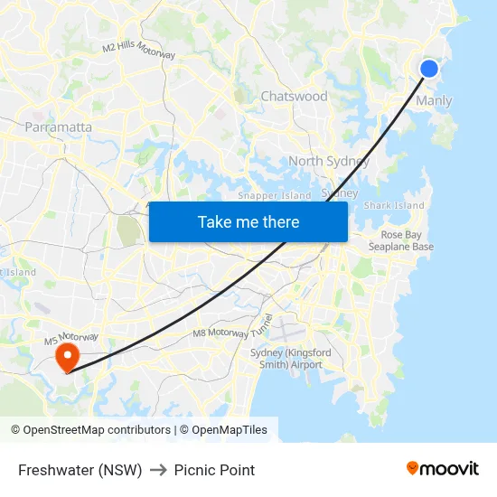 Freshwater (NSW) to Picnic Point map
