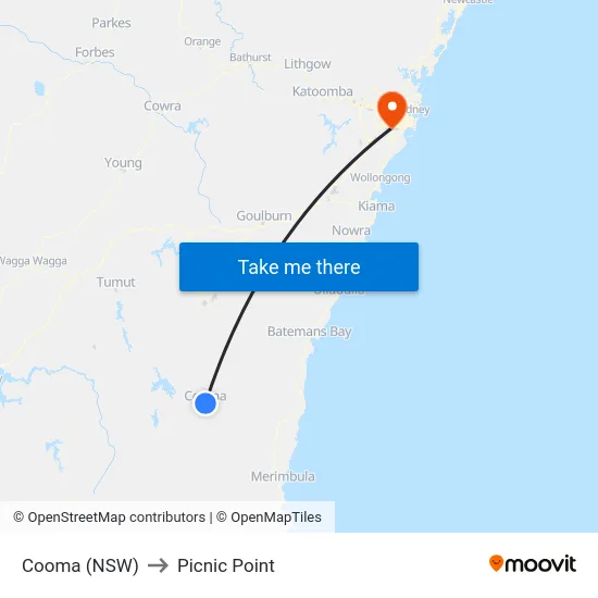 Cooma (NSW) to Picnic Point map