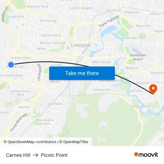 Carnes Hill to Picnic Point map