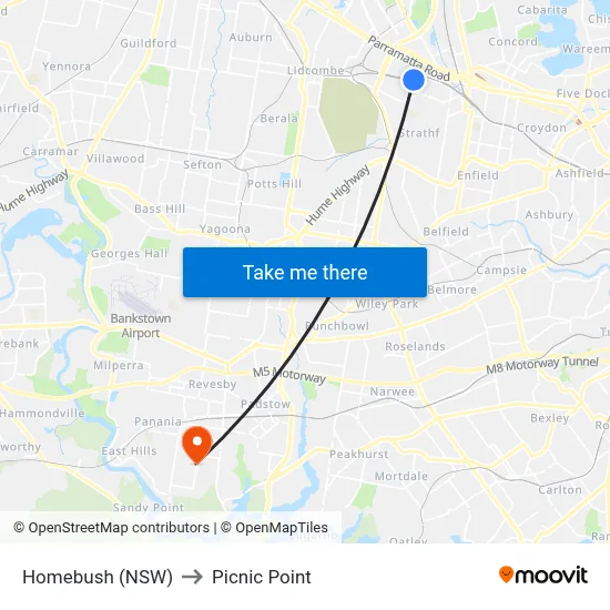 Homebush (NSW) to Picnic Point map