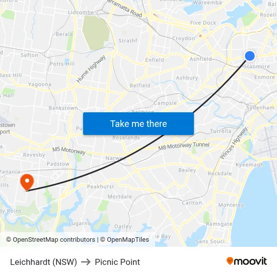 Leichhardt (NSW) to Picnic Point map
