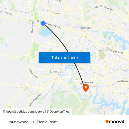 Huntingwood to Picnic Point map
