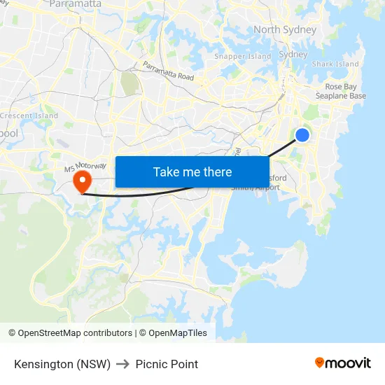 Kensington (NSW) to Picnic Point map
