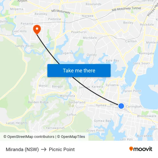 Miranda (NSW) to Picnic Point map