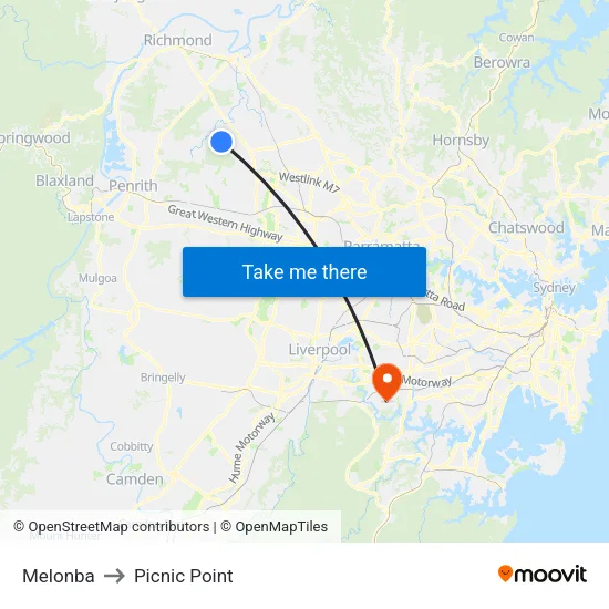 Melonba to Picnic Point map