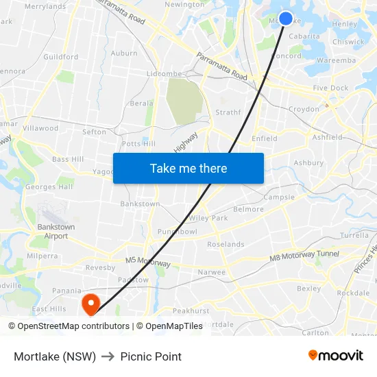 Mortlake (NSW) to Picnic Point map