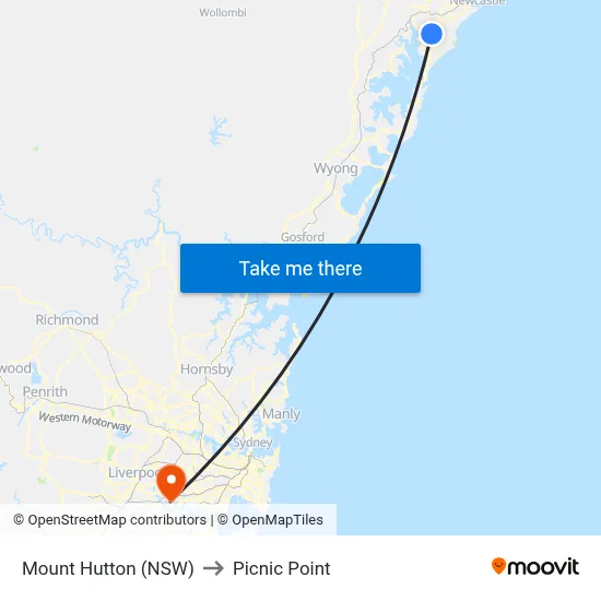 Mount Hutton (NSW) to Picnic Point map
