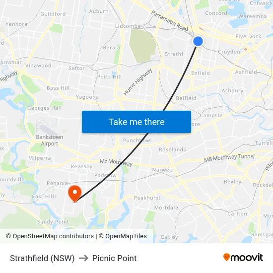 Strathfield (NSW) to Picnic Point map