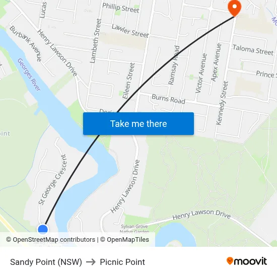Sandy Point (NSW) to Picnic Point map