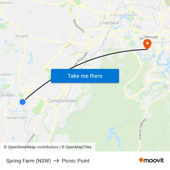 Spring Farm (NSW) to Picnic Point map