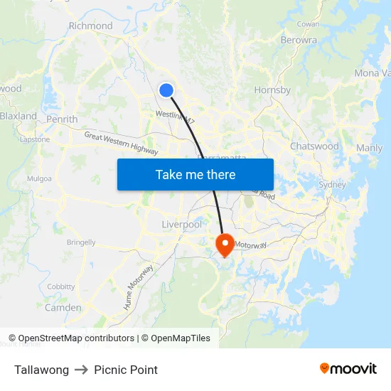 Tallawong to Picnic Point map