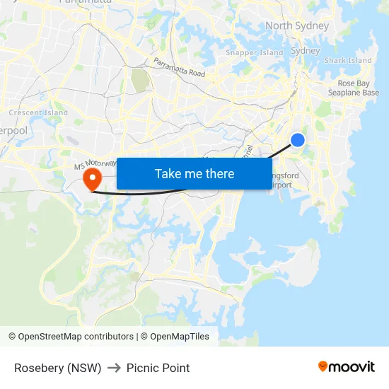 Rosebery (NSW) to Picnic Point map