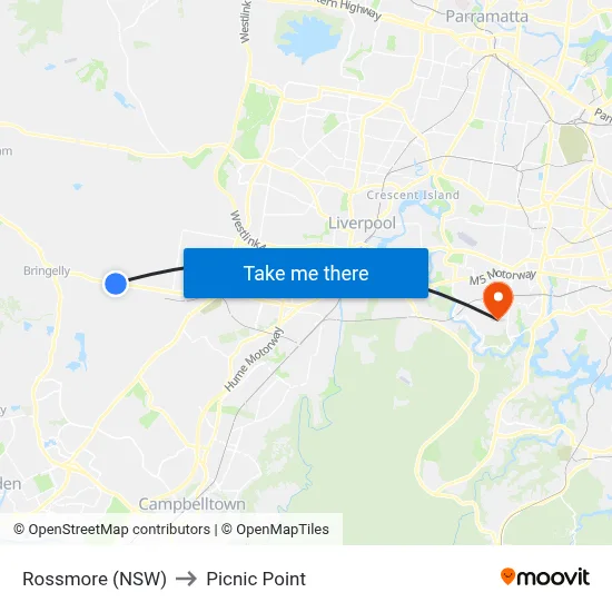 Rossmore (NSW) to Picnic Point map