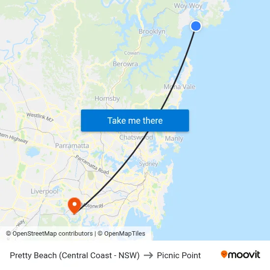 Pretty Beach (Central Coast - NSW) to Picnic Point map