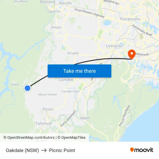 Oakdale (NSW) to Picnic Point map