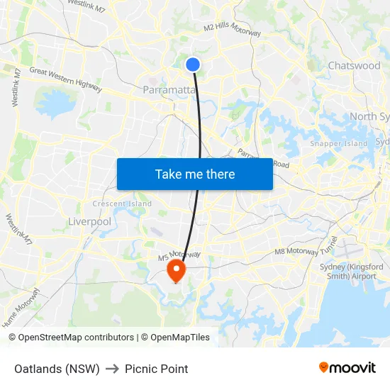 Oatlands (NSW) to Picnic Point map