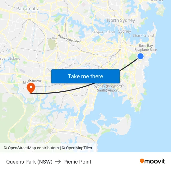 Queens Park (NSW) to Picnic Point map