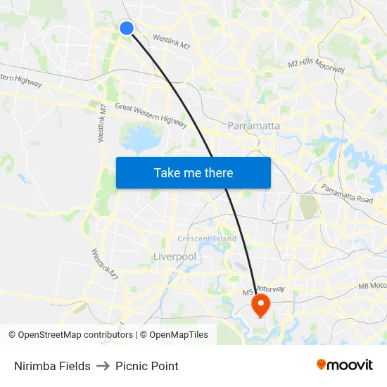 Nirimba Fields to Picnic Point map