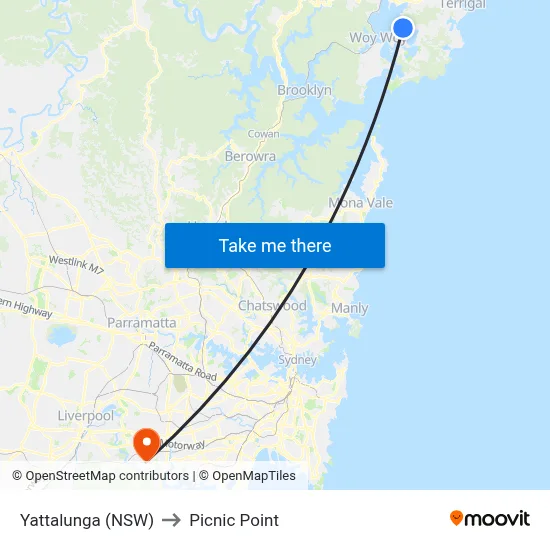 Yattalunga (NSW) to Picnic Point map