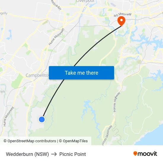 Wedderburn (NSW) to Picnic Point map