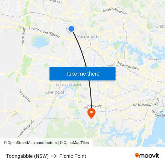 Toongabbie (NSW) to Picnic Point map