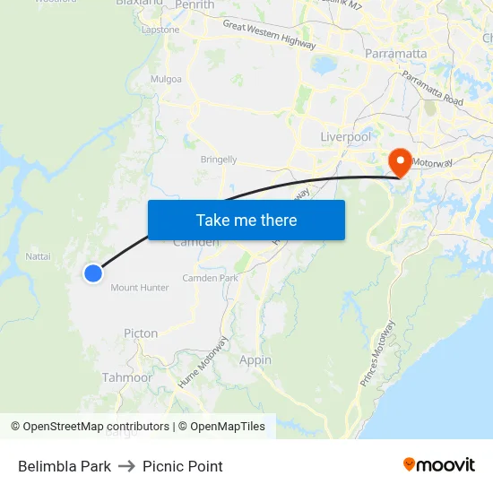 Belimbla Park to Picnic Point map