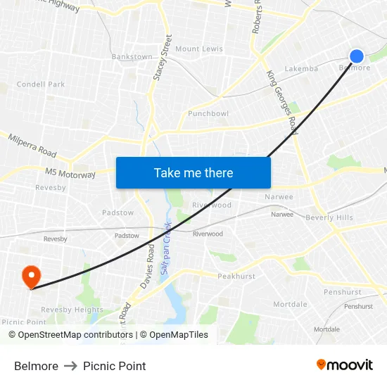 Belmore to Picnic Point map