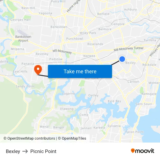 Bexley to Picnic Point map