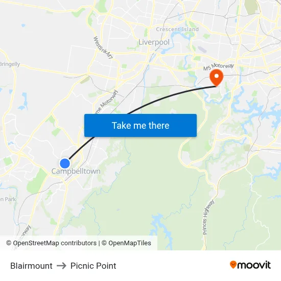 Blairmount to Picnic Point map