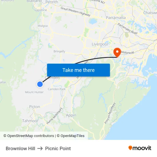 Brownlow Hill to Picnic Point map