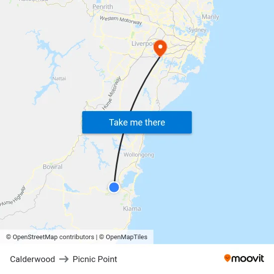 Calderwood to Picnic Point map